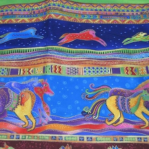 Laurel Burch Dancing Horses for Clothworks fabric, rare OOP ---- by the half yard