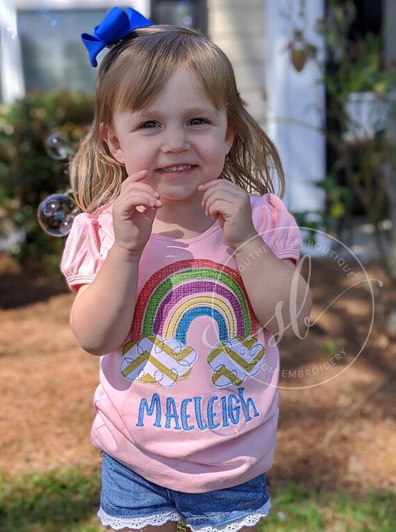Girls Rainbow Shirt Monogram Rainbow Rainbow Birthday Etsy