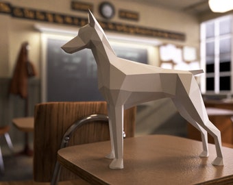 Doberman Papercraft Model – Geometric Dog Sculpture PDF Template
