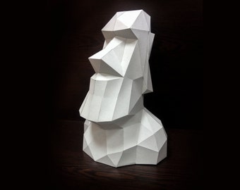 Printable Paper Model Of Moai 3D Papercraft Model - Download PDF Template - DIY Decoration