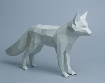 Arctic Fox Papercraft Model – Life-Size Geometric Sculpture PDF Template