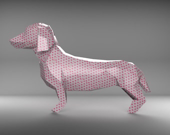 Papercraft Dachshund PDF Template | DIY Geometric 3D Dog Model Digital Download | Paper Sculpture Pattern