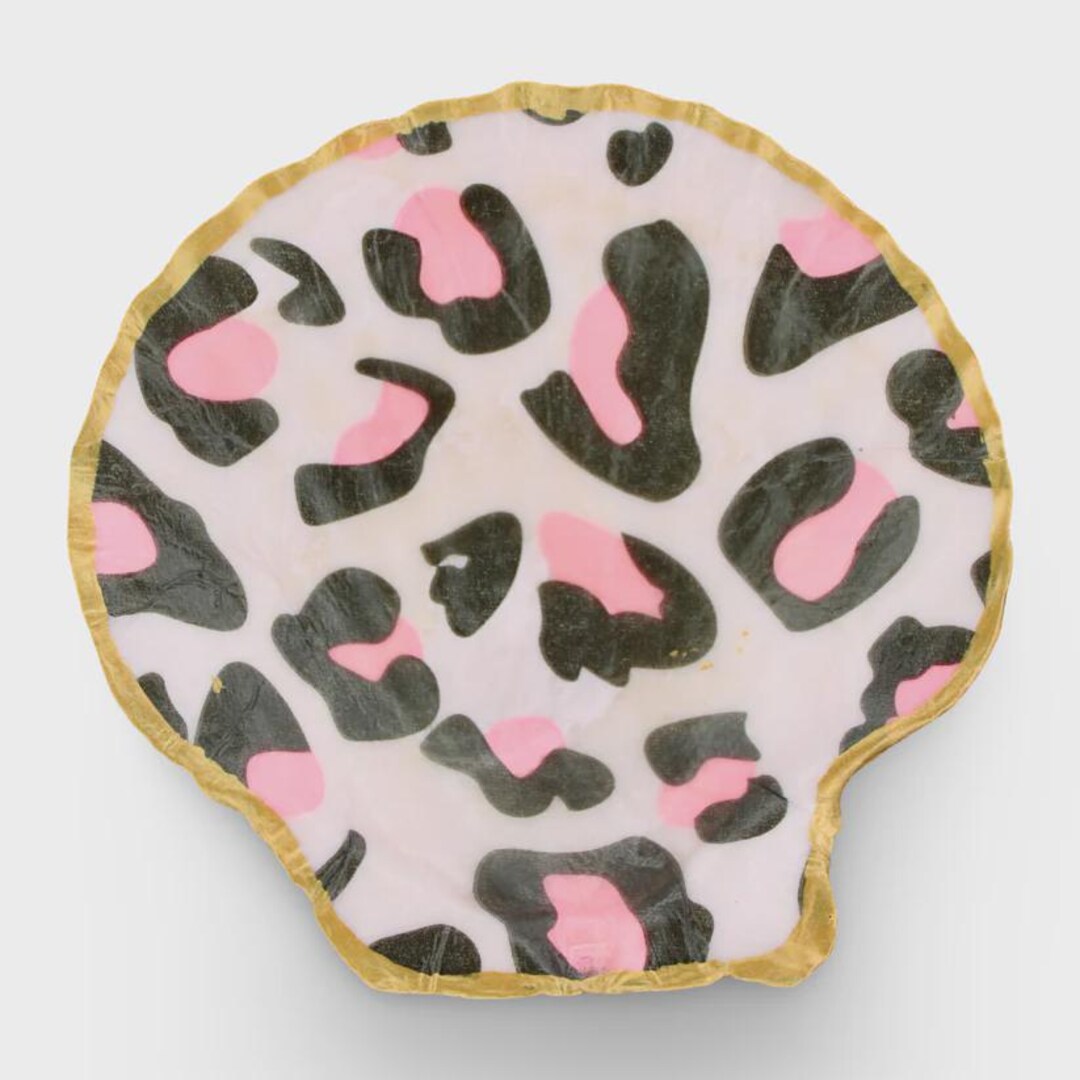 Pink Leopard Print Shell Jewelry Dish Trinket Dish Ring Holder ...