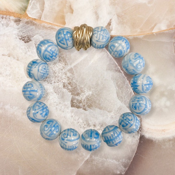 Pale Blue Chinoiserie Bracelet • Gold or Silver