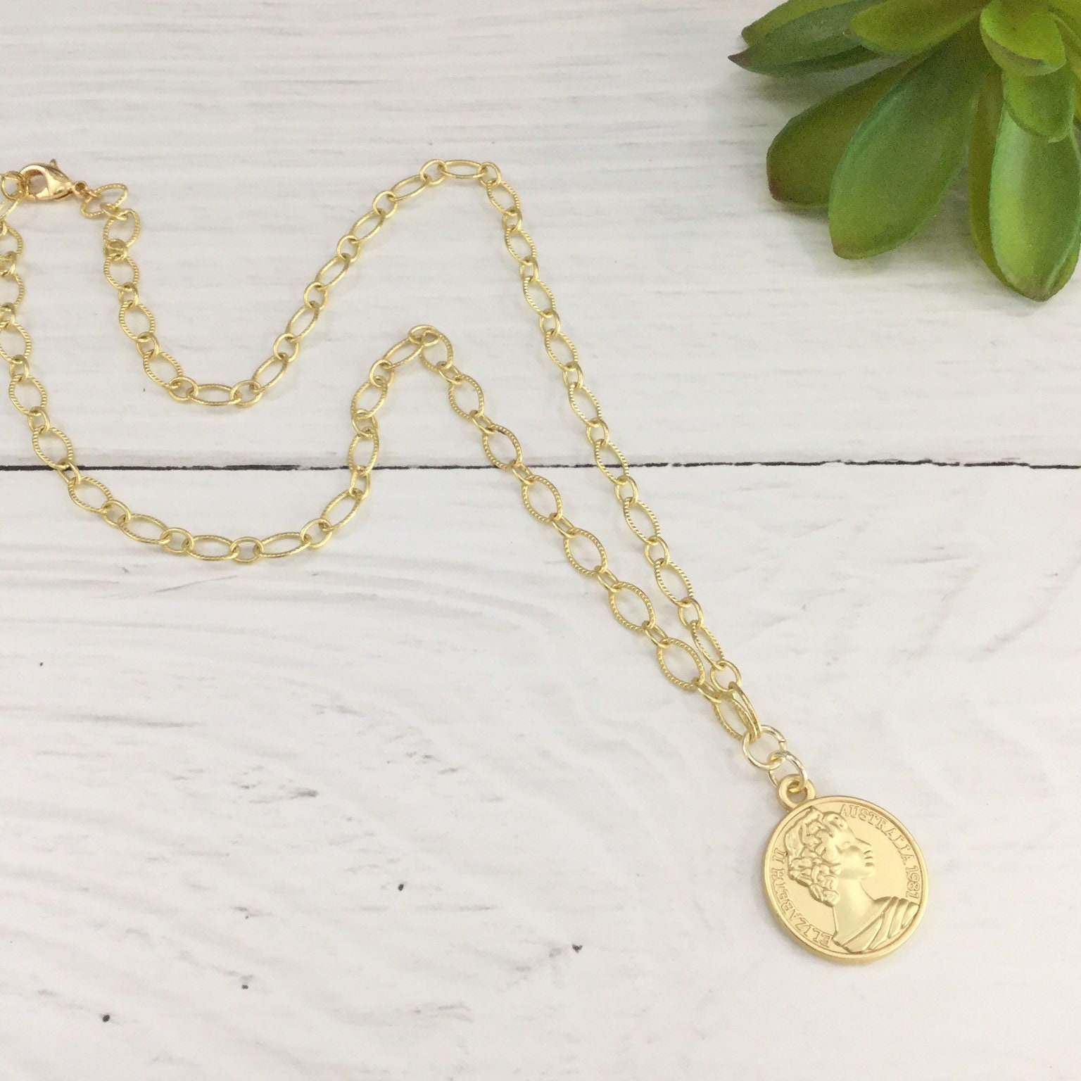 Gold chain coin necklace Fast and free shipping