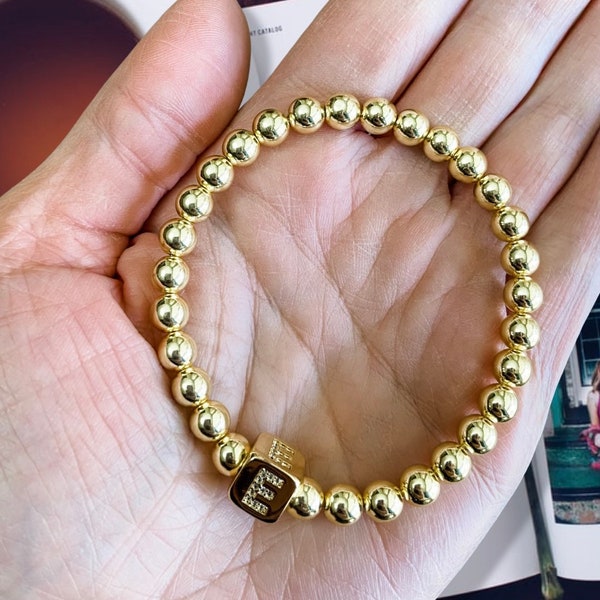 SALE Initial Block Gold Bead Bracelets