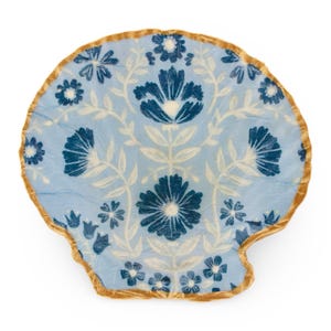 Blue Regency Shell Jewelry Dish Trinket Dish Ring Holder Decoupage Seashell