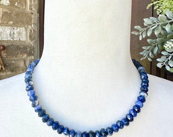 Blue Sodalite Beaded Necklace, 16"
