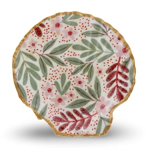 Mulberry Floral Shell Jewelry Dish Trinket Dish Ring Holder Decoupage Seashell
