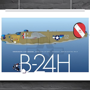 B-24 aircraft downloadable print, Witchcraft WW2 famous airplane digital download