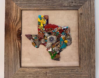 Assemblagekonst i ladugårdsträ, blandteknik, delstaten Texas