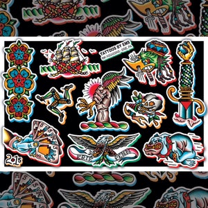 11 x 17&quot; watercolor traditional tattoo flash print