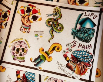 11 x 14&quot; watercolor traditional tattoo flash print