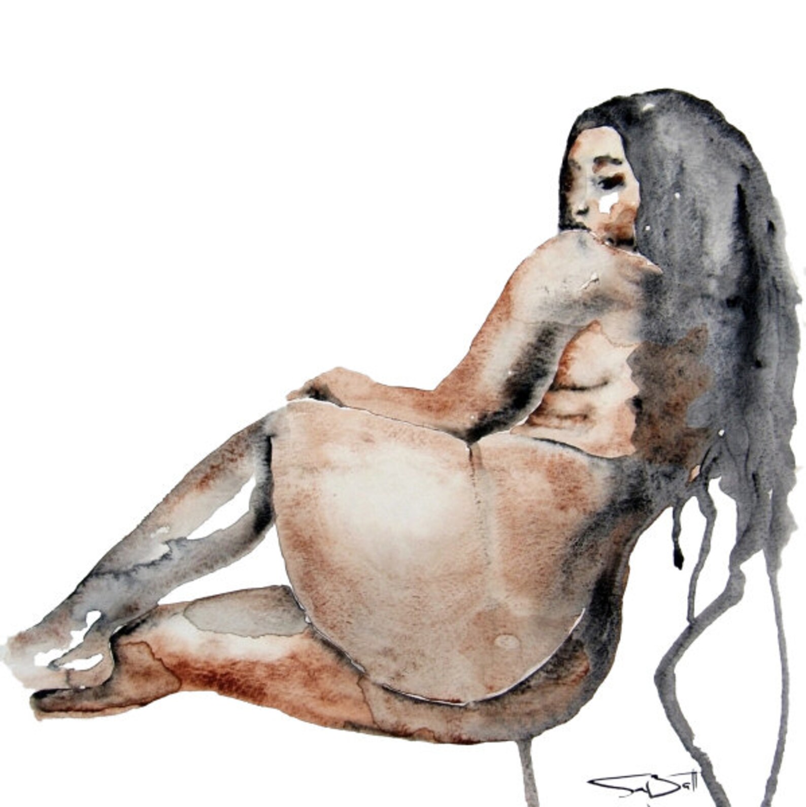 Black woman art, curvy nude art, Big butt, Figurative painting, Naked curvy woman, black woman art.
