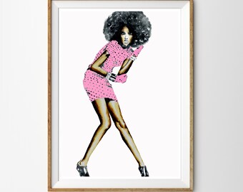Fashion black woman art, black woman downloable, watercolor painting