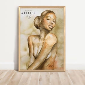 Black woman naked  fine art print of an original watercolor painting