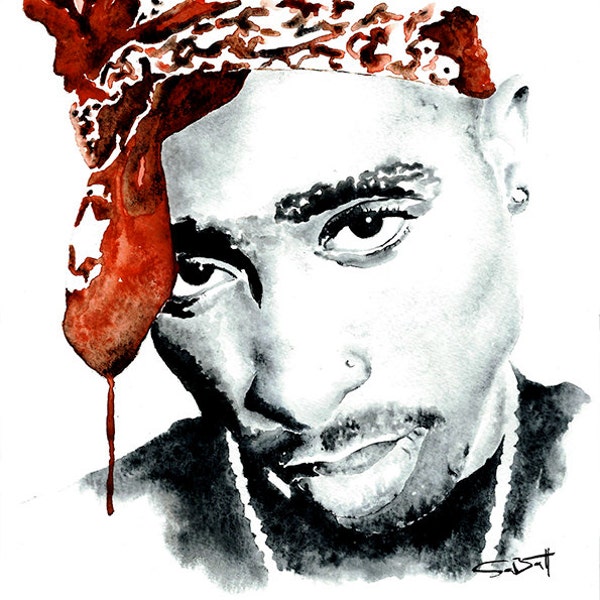 Tupac poster, 2pac, Tupac bandana, Watercolor abstract painting, gangsta rap, hip hop, Gift for him,