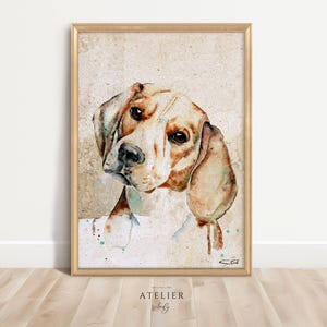 Beagle Dog wall art print from original watercolor painting/ Beagle portrait/ Beagle Dog Wall Art/Dog poster, Pet Art, Kids wall art