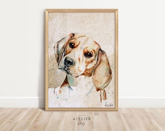 Beagle Dog wall art print from original watercolor painting/ Beagle portrait/ Beagle Dog Wall Art/Dog poster, Pet Art, Kids wall art