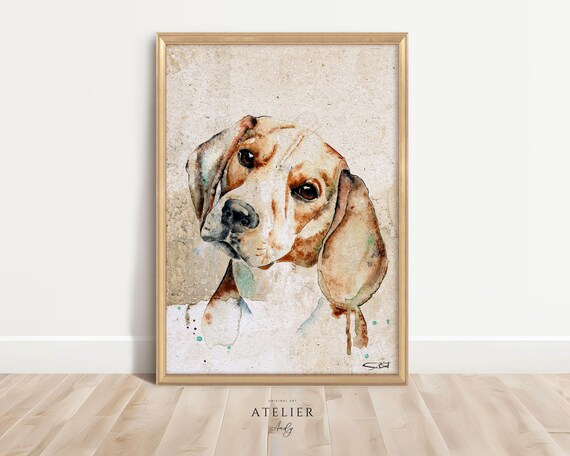 Beagle Dog wall art print from original watercolor painting/ Beagle portrait/ Beagle Dog Wall Art/Dog poster, Pet Art, Kids wall art