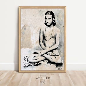 Paramahansa Yogananda watercolor yoga wall art print from original painting, Guru poster.