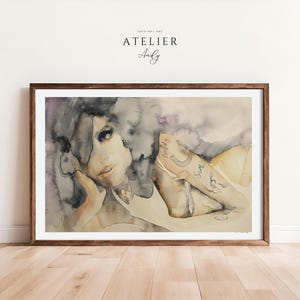 Amy Winehouse painting abstract wall art from original watercolor, woman abstract art