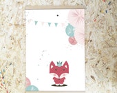 FOX - Poster A3 - Illustration - wooden stick