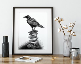 カラスのイラスト デジタルダウンロード - 白黒 - Etsy 日本