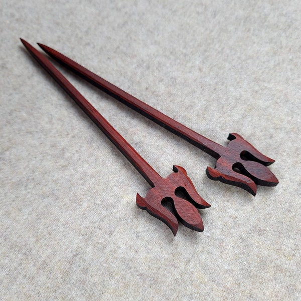 Trident of Poseidon wooden hair stick pair, Eco-friendly hairpin, Exotic wood chopstick, Natural hair accessories