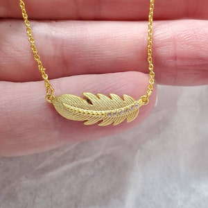 Feather necklace Gold choker pendant necklace for women, gift for her