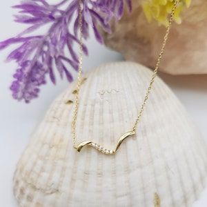 Wave necklace 14k gold Ocean wave pendant yellow gold charm necklace, vacation vibes necklace Mother's day gift