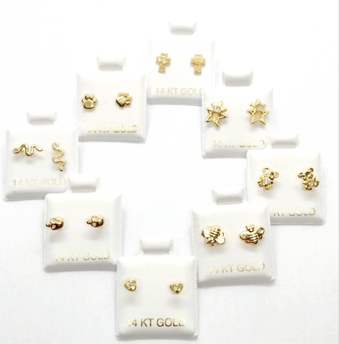 Real Gold Baby Earrings 14k Studs, Screw Back Studs for Kids, Hypoallergenic Earrings Etsy