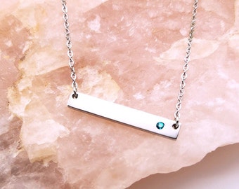 Bar ketting Verjaardagsmaand edelsteen ketting cadeau, Gepersonaliseerde geboortemaand naamplaatje graveerbare hanger Valentijnsdag Cadeau Moederdag cadeau