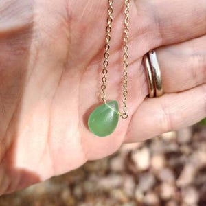 Green Teardrop Solitaire Gemstone necklace, gold single stone pendant necklace gift