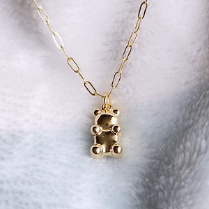 Gummibärchen Kette Gold Bär Anhänger niedliche Charme Halskette, Büroklammer Kette, Geschenk für Tochter