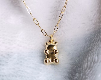 Gummy bear necklace Gold bear pendant cute charm necklace, paperclip chian  Mother's day gift