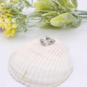 Evil eye studs, Sterling Silver .925 earrings, Evil Eye Sapphire earrings  gift
