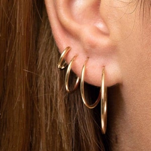 Endless hoops gold-filled earrings, skinny Hypoallergenic gold Hoops, anti-tarnishing earrings, Minimalist jewelry, Gift for her