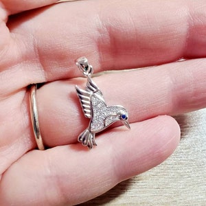 Hummingbird Necklace Sterling silver 925, Lucky Charm bird Pendant, crystal Pendant, symbolic jewelry Christmas gift