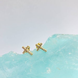 Cross stud earrings Silver Cross tiny studs, Religious Jewelry