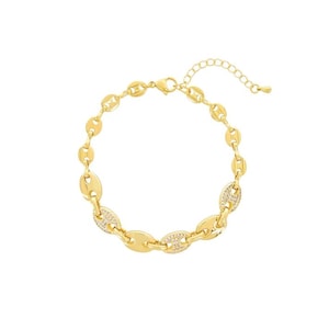 CZ mariner schakelarmband, gouden gezwollen armband, glanzende gouden grote armband