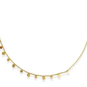 Gold charm necklace, small disc necklace, water-resistant, layering necklace gift