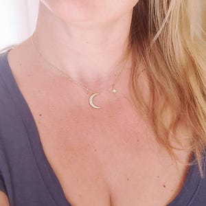 Star and moon Necklace, Crescent Moon, rose gold star necklace