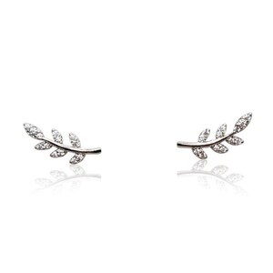 Bridal earrings, crystal Olive leaf silver studs for women, minimalist jewelry - Gift for her Valentines Gift