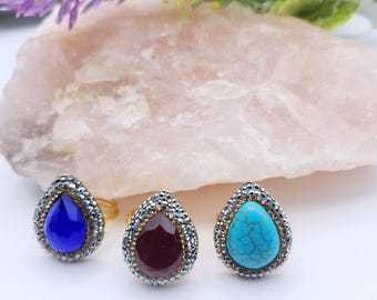 Big cocktail ring teardrop Crystal Gemstone adjustable rings Mother's day gift