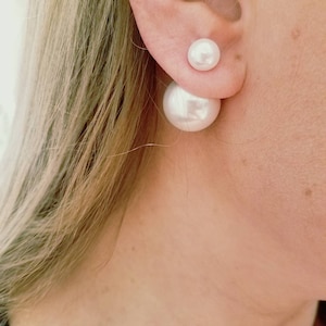 Double sided pearl earrings White Studs double ball earrings, urban earrings, bridal jewelry, Gift for her  Mother's day gift