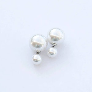 Orecchini a doppia sfera, orecchini di perle, orecchini a bottone bianchi a doppia faccia, regalo