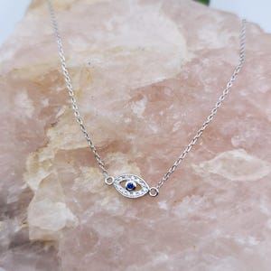 Evil eye necklace. Sterling silver crystal necklace, spiritual jewelry, gift for her 4th of July sale