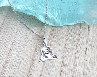 Sterling Silver 925 Buddha Pendant Necklace, Yoga Meditation Spiritual Jewelry