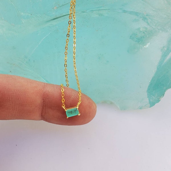 TINY BAGUETTE Paraiba solitaire Necklace Rectangle, Solitaire Tourmaline Paraiba, Gift for her Valentines Gift Mother's day gift